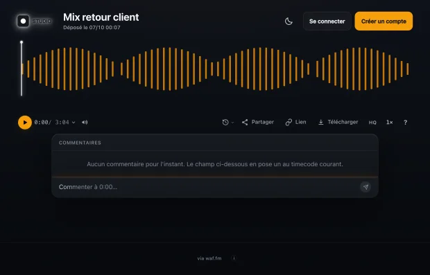 Le lecteur d’écoute waf.fm : forme d’onde et commentaires au bon moment.